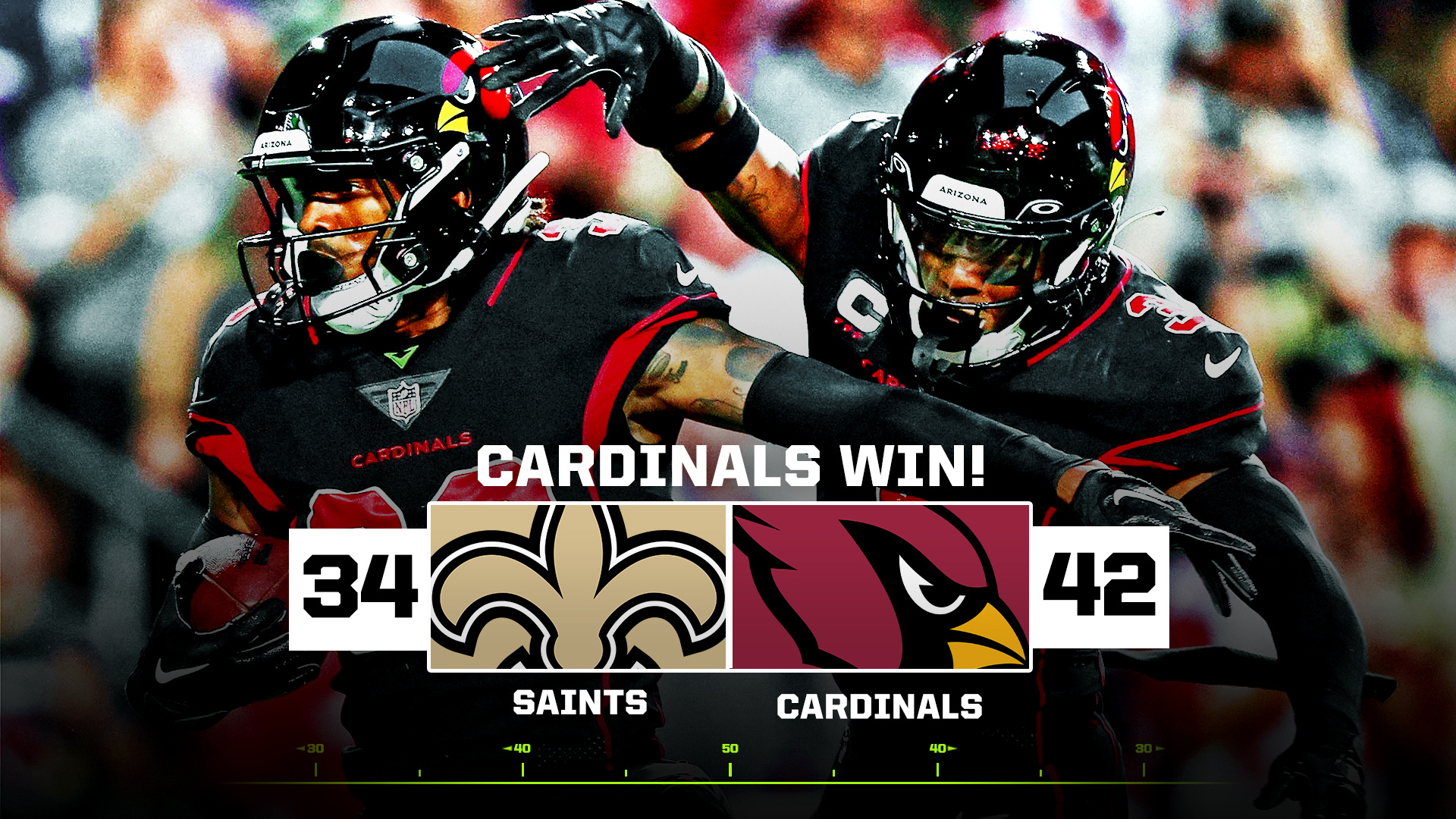 Cardinals Win High-Scoring Battle with Saints, 42-34