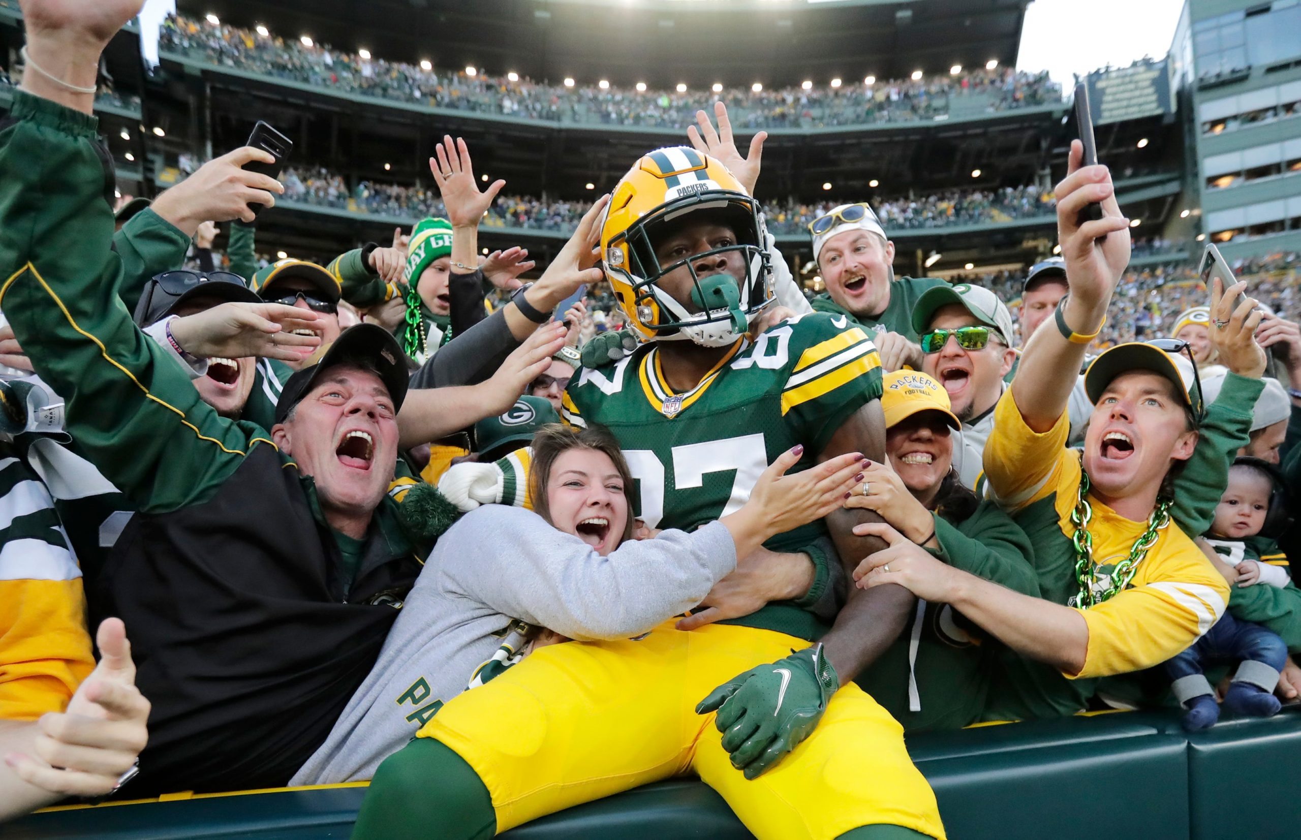 Romeo Doubs Lambeau Leap