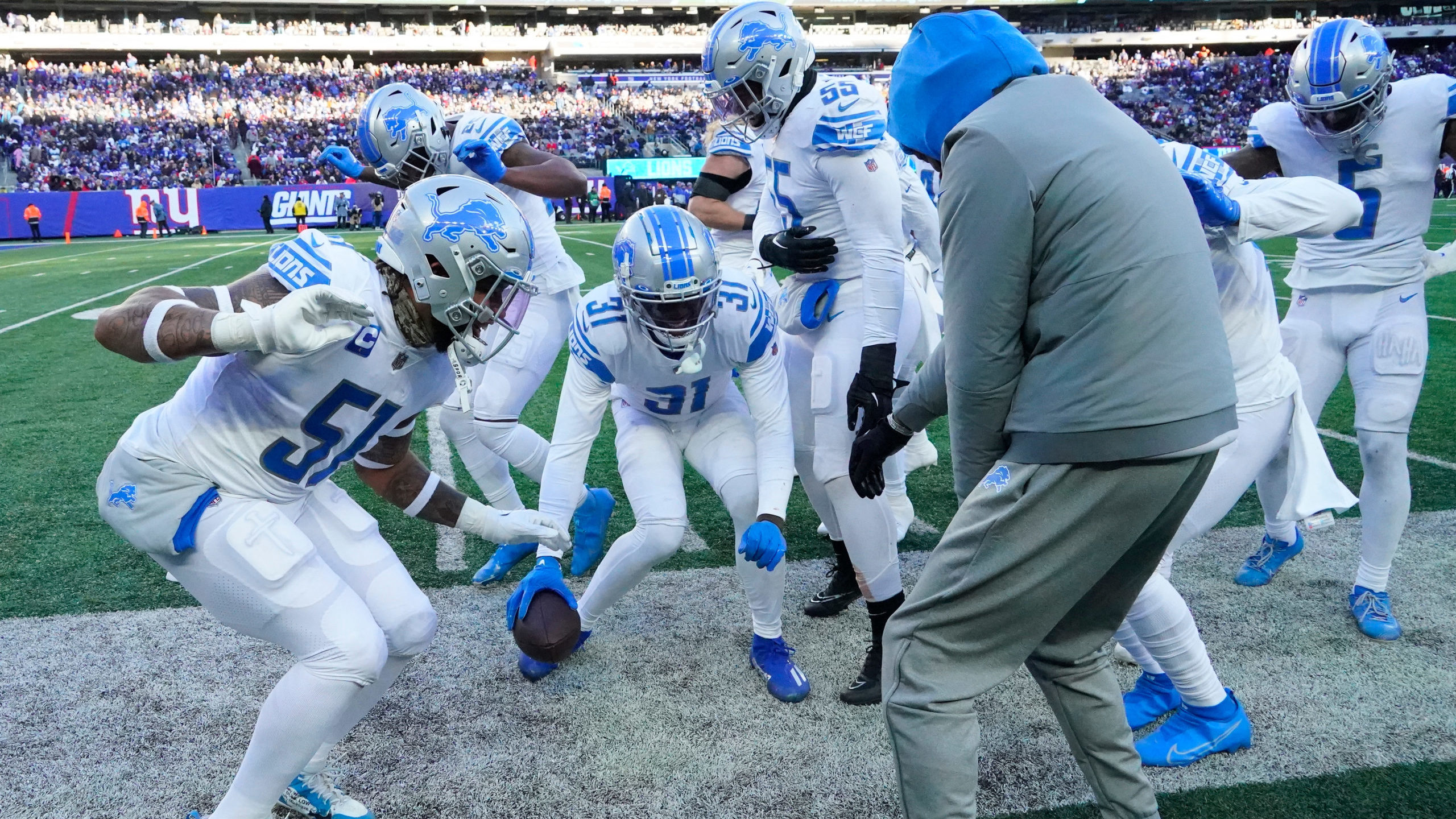 Detroit Lions celebrate vs. Giants