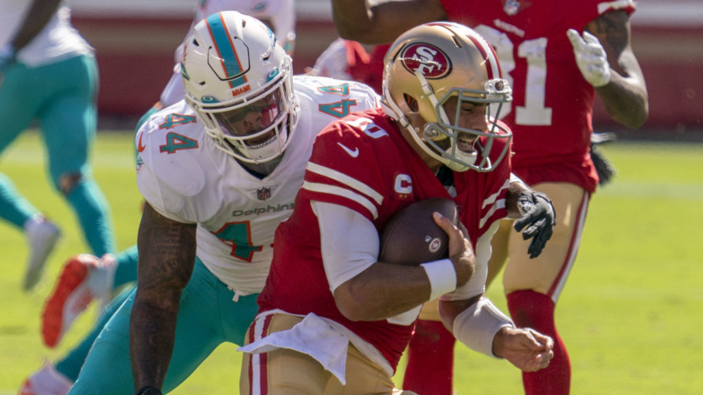 Elandon Roberts Jimmy Garoppolo Dolphins vs. 49ers