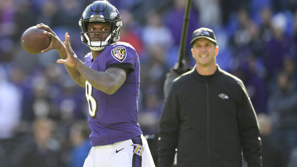 Baltimore Ravens quarterback Lamar Jackson head coach John Harbaugh