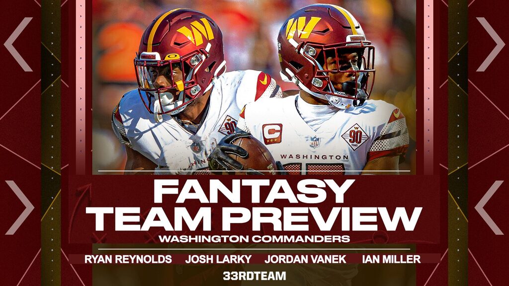 Maroon-and-gold image background with the words "Fantasy Team Preview" for the Washington Commanders