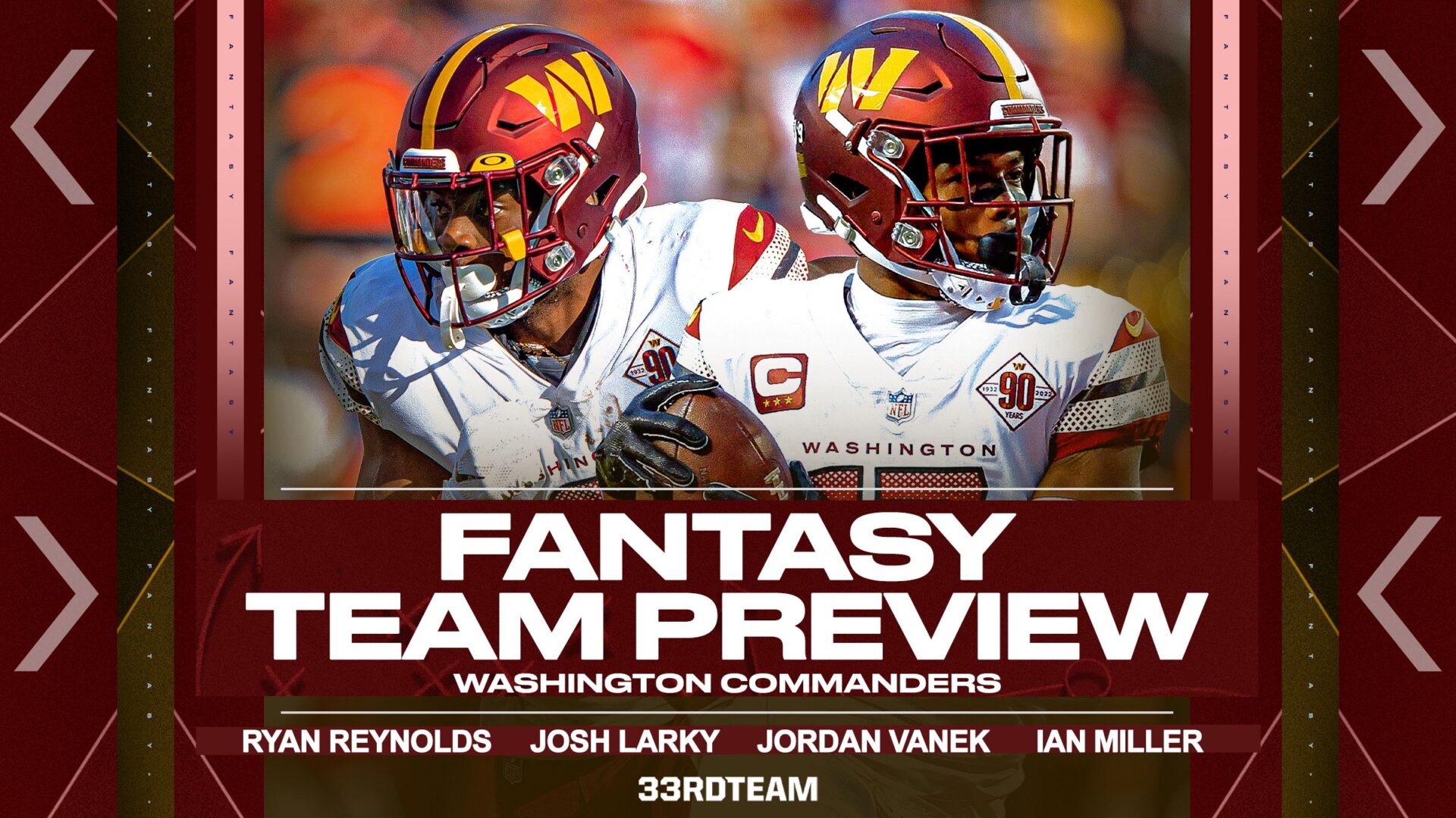 Maroon-and-gold image background with the words "Fantasy Team Preview" for the Washington Commanders