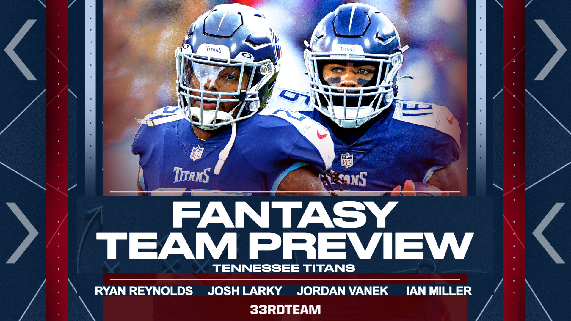 Graphic of Derrick Henry and Treylon Burks and text that reads "Fantasy Team Preview, Tennessee Titans"