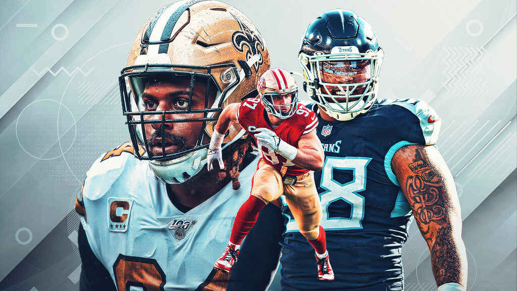 Graphic featuring cut-out images of, from left to right, Cameron Jordan, Nick Bosa, and Jeffrey Simmons