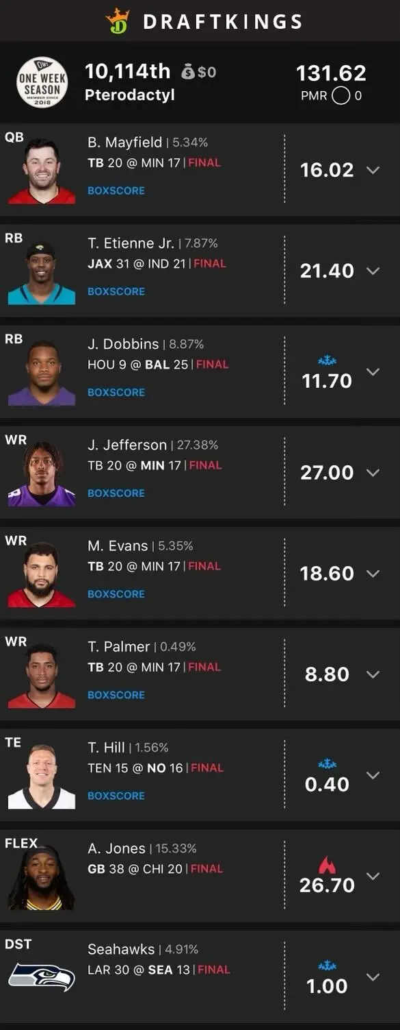 draftkings lineup nfl week 1