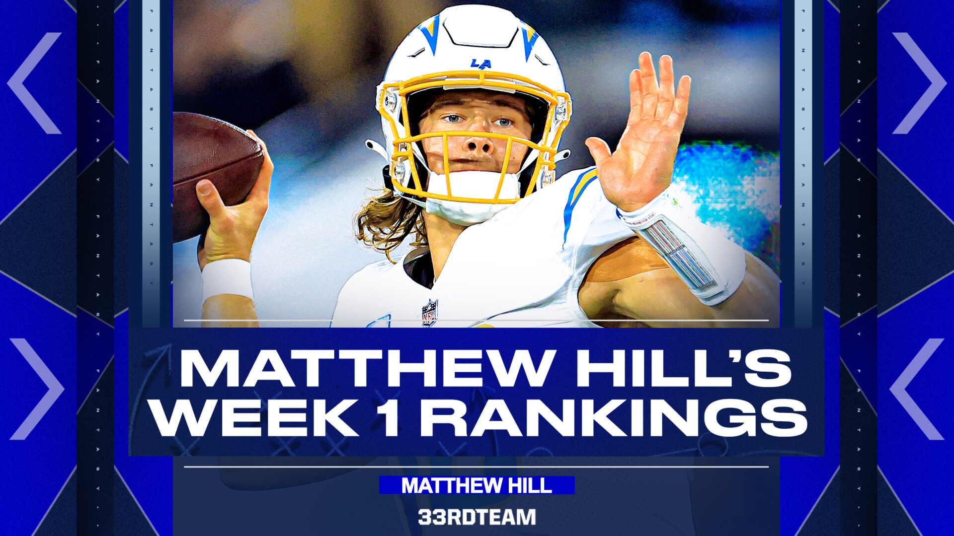 Justin Herbert with text "Matthew Hill's Week 1 Rankings"
