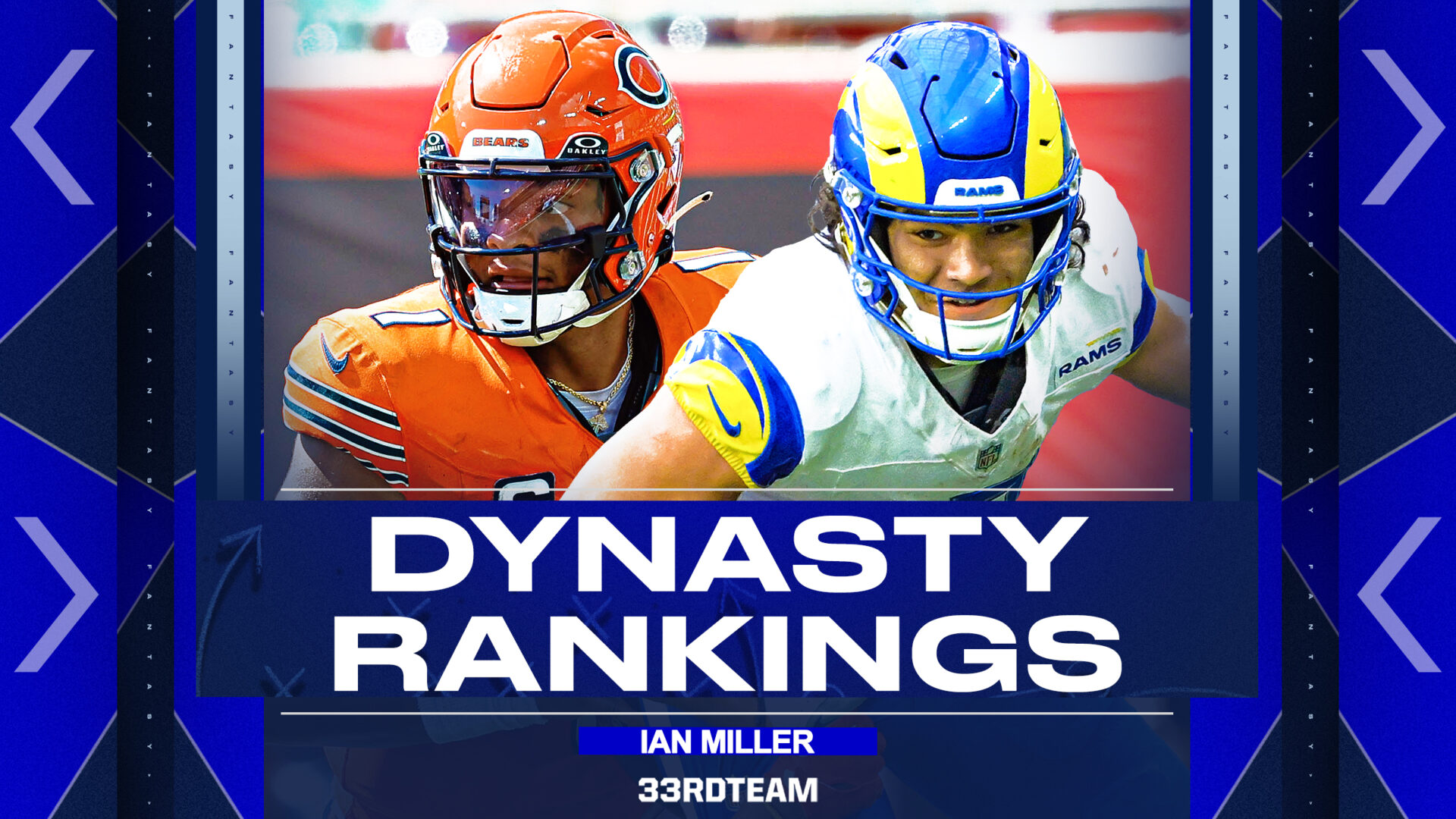 Puka Nacua and Justin Fields with text "Dynasty Rankings"