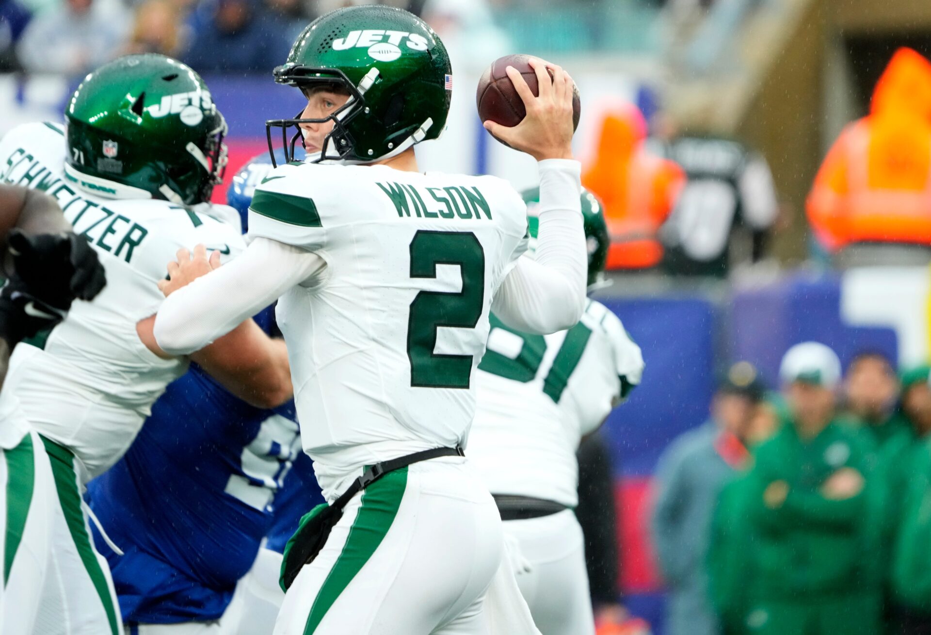 New York Jets QB Zach Wilson throws a pass