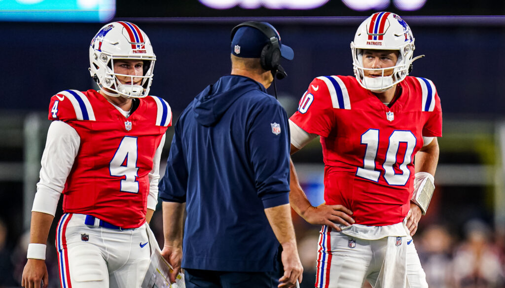 New England Patriots quarterbacks Bailey Zappe and Mac Jones