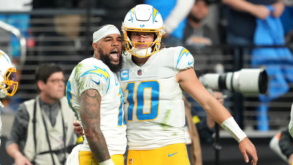 Keenan Allen and Justin Herbert of the Los Angeles Chargers