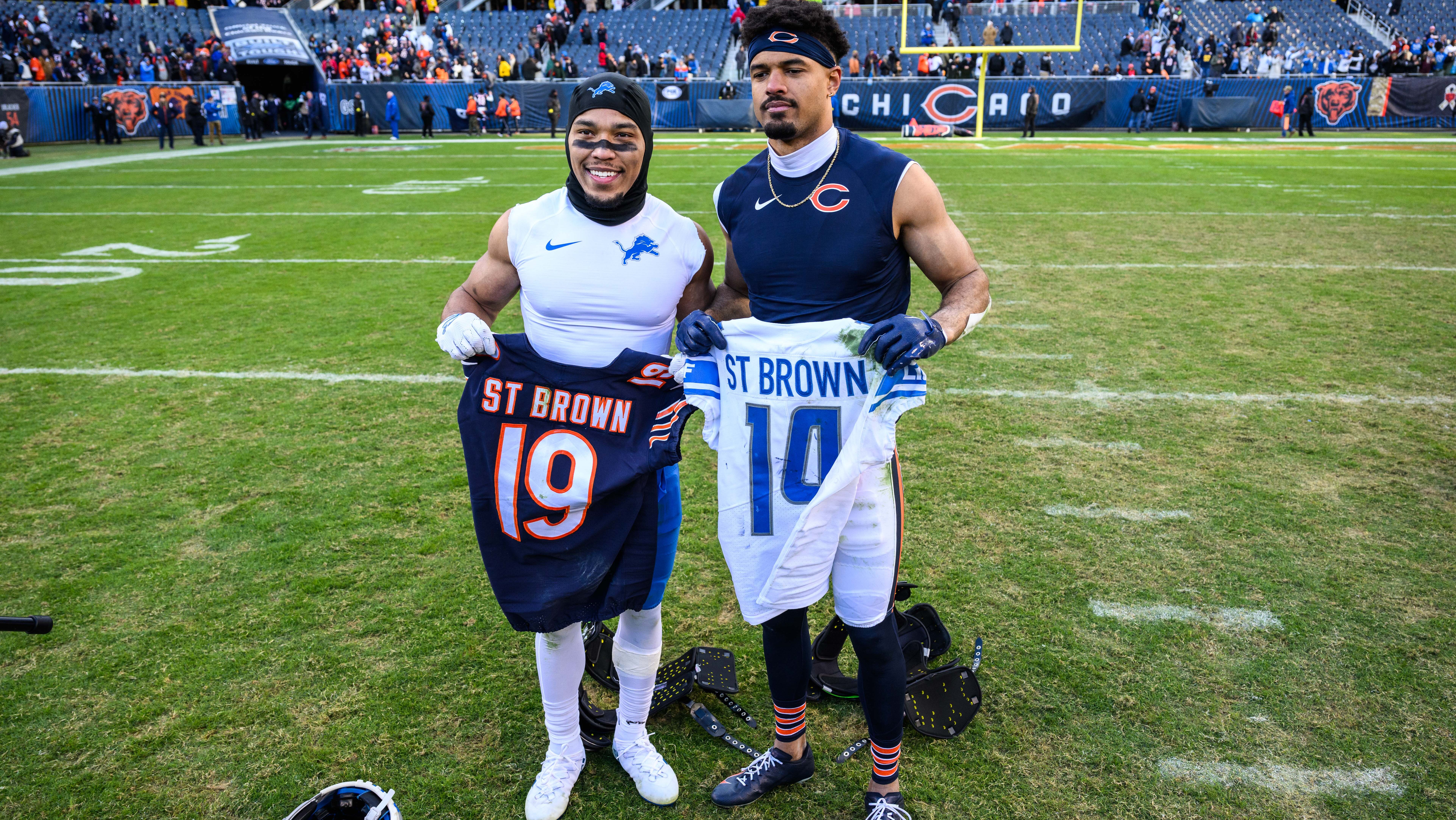 Detroit Lions wide receiver Amon-Ra St. Brown and Chicago Bears wide receiver Equanimeous St. Brown