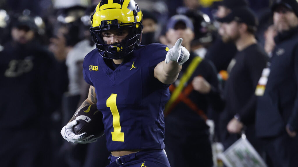 Michigan Wolverines wide receiver Roman Wilson (1) celebrates after he makes a reception in the second half against the Purdue Boilermakers.