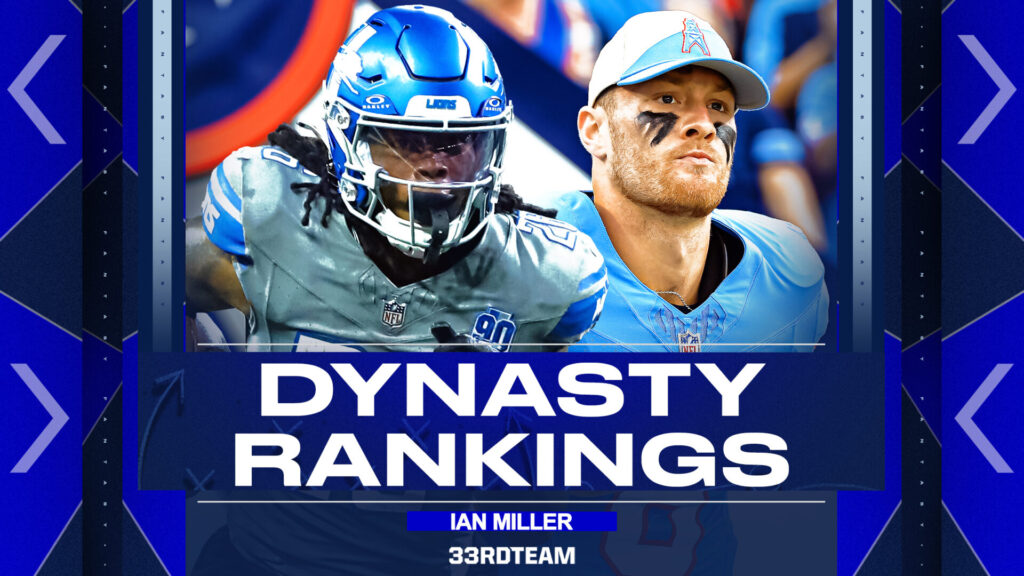Images of Will Levis and Jahmyr Gibbs with text that reads "Dynasty Rankings"