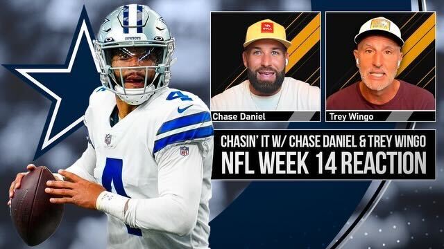 Chasin' It screengrab with Chase Daniel and Trey Wingo on the right and an image of Dak Prescott on the left