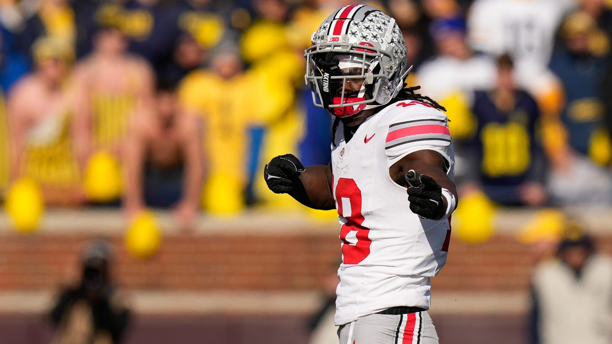 Marvin Harrison Jr points at OSU sideline