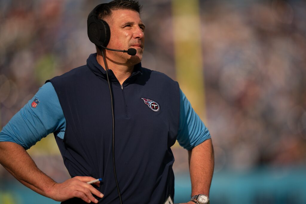 Upper body image of Mike Vrabel standing on the sideline