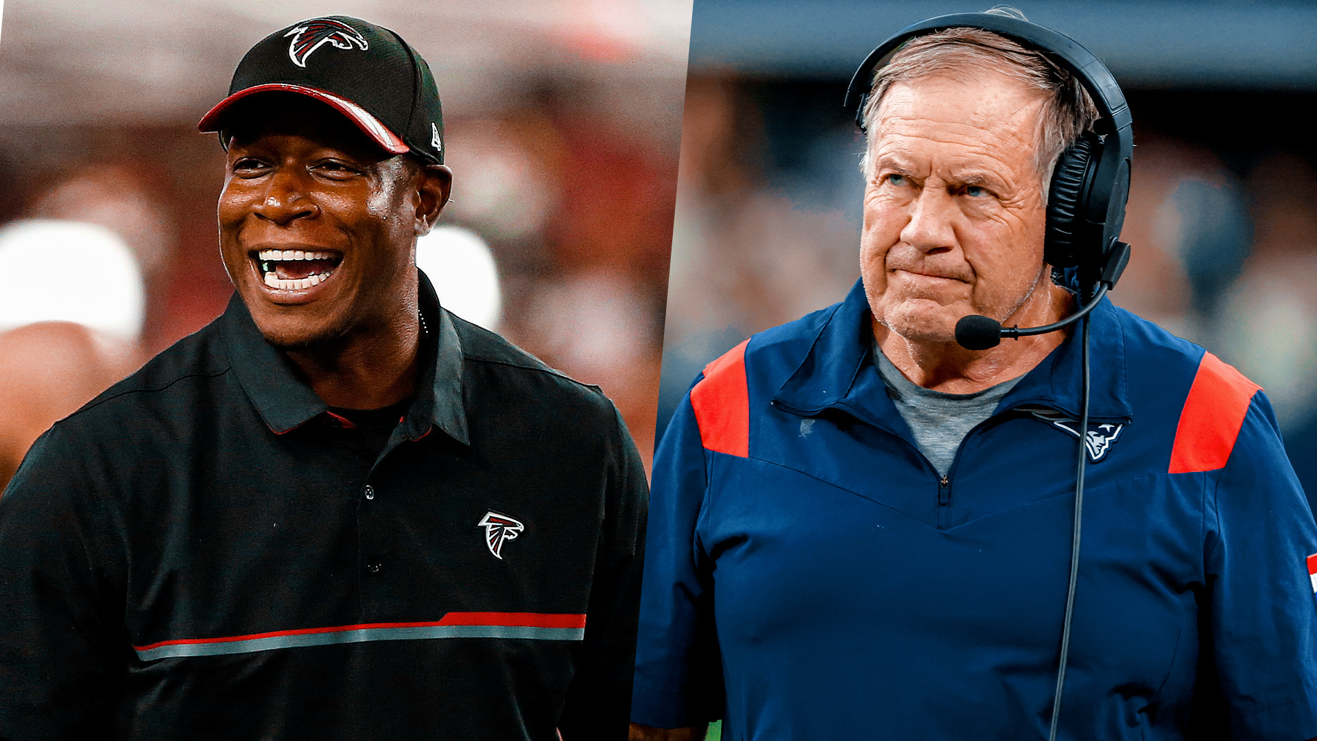 Cover image of Raheem Morris (left) and Bill Belichick (right)