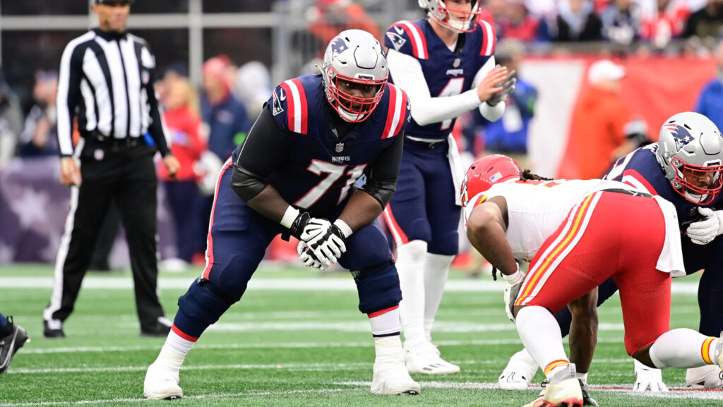 New England Patriots guard Mike Onwenu