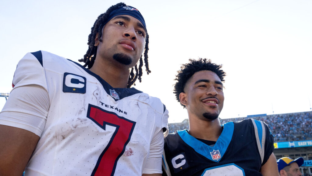 Houston Texans quarterback C.J. Stroud, left, and Carolina Panthers quarterback Bryce Young