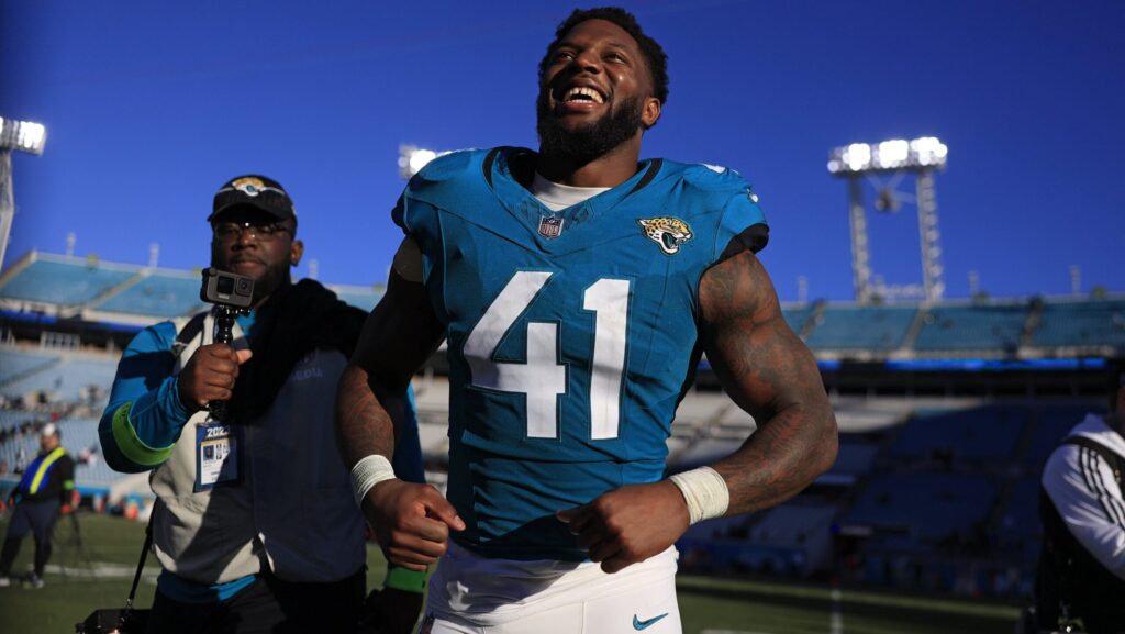 Jaguars' Josh Allen celebrates postgame