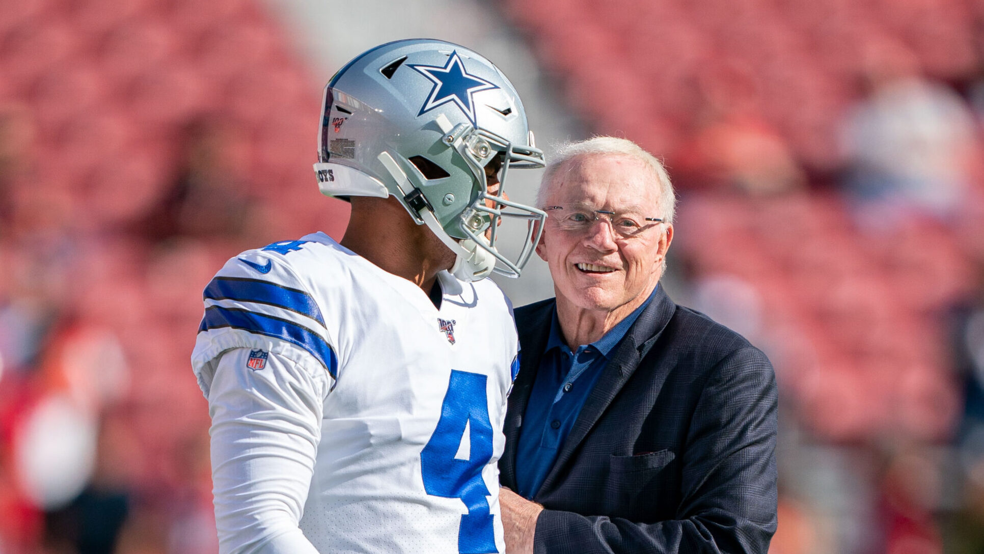 QB Dak Prescott stands with Cowboys owner Jerry Jones before 49ers game