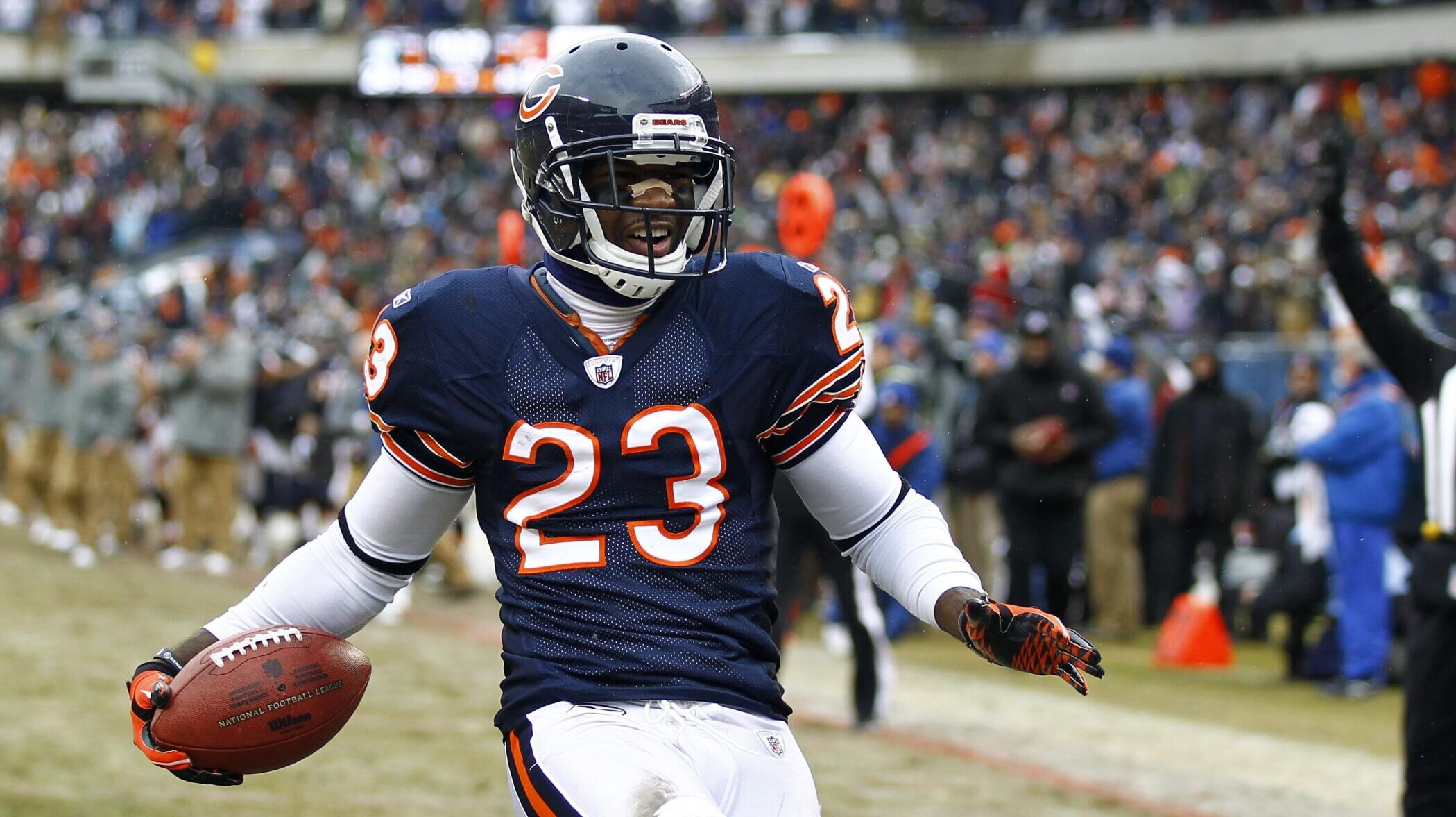 Bears Devin Hester celebrates after a touchdown