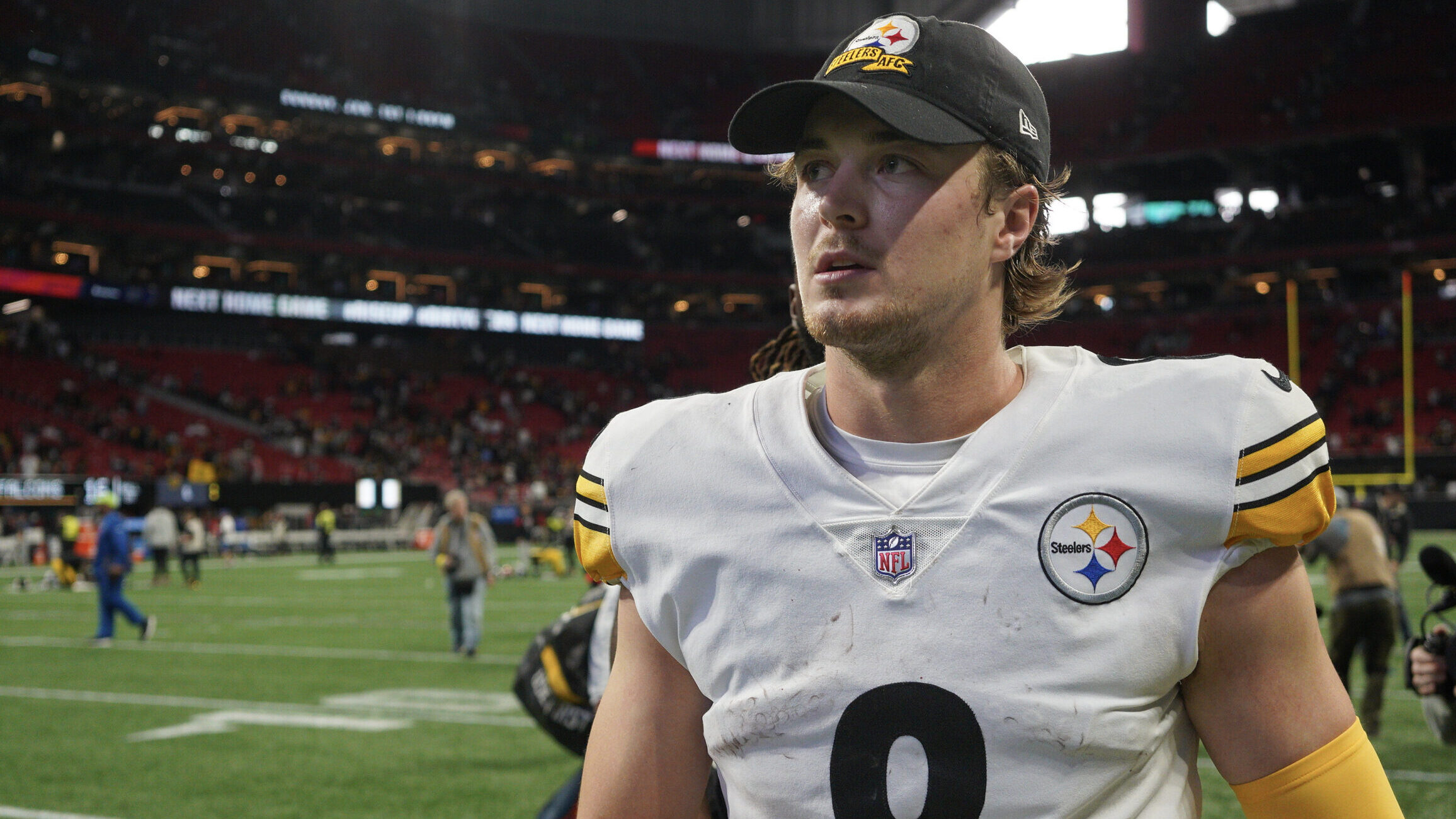 Kenny Pickett walks off the field after a game vs. the Falcons