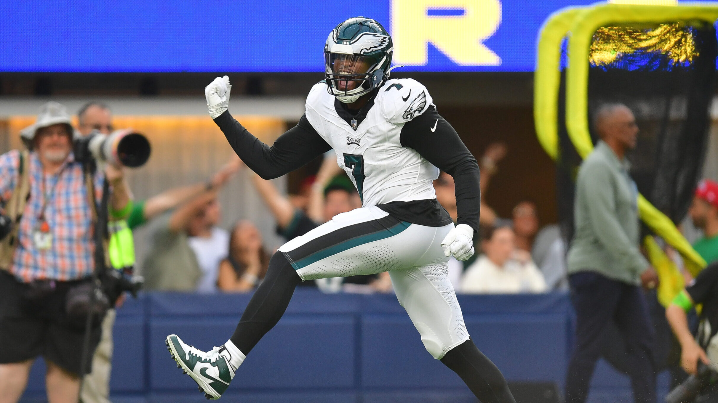 Haason Reddick celebrates after recording a sack.