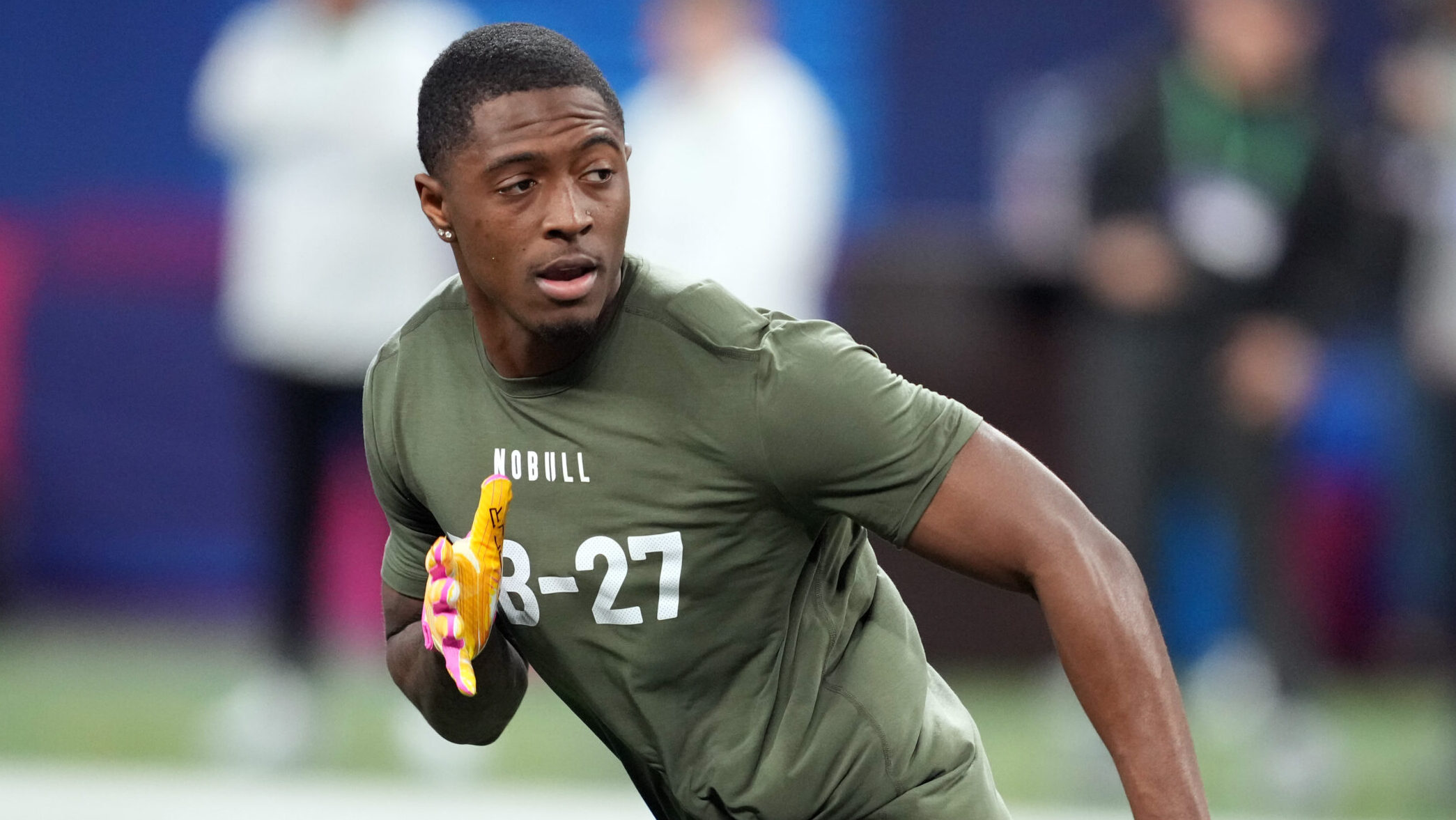 Toledo CB Quinyon Mitchell works out at the 2024 NFL Scouting combine