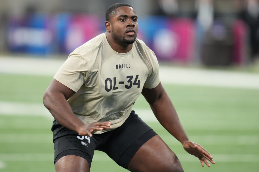 LaDarius Henderson runs drills at the NFL Combine