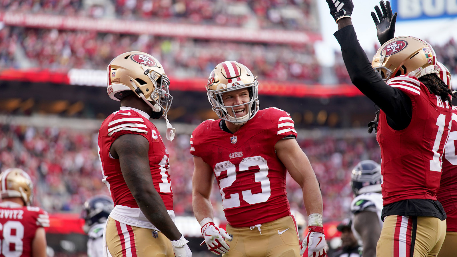 San Francisco 49ers' Deebo Samuel, Christian McCaffrey and Brandon Aiyuk