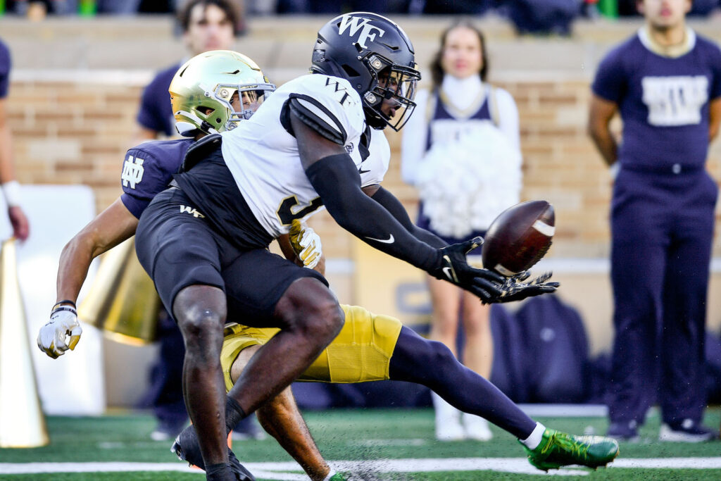 Wake Forest safety Malik Mustapha breaks up a pass