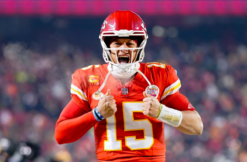 Close-up of Patrick Mahomes celebrating