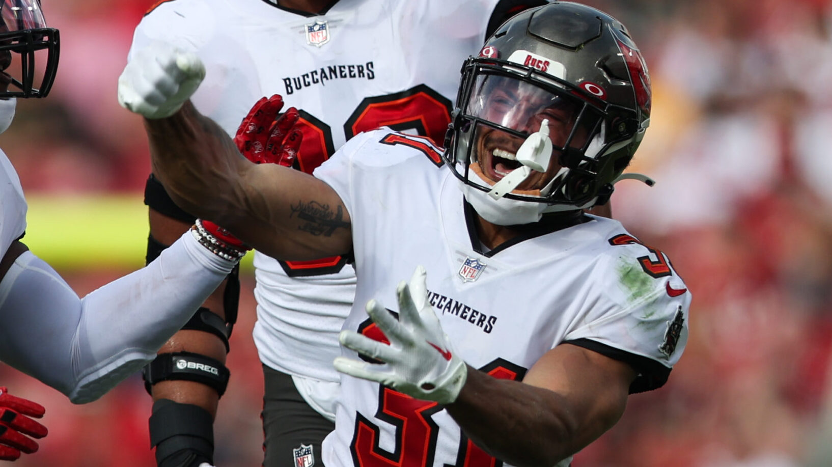 Safety Antoine Winfield Jr. celebrates after a sack