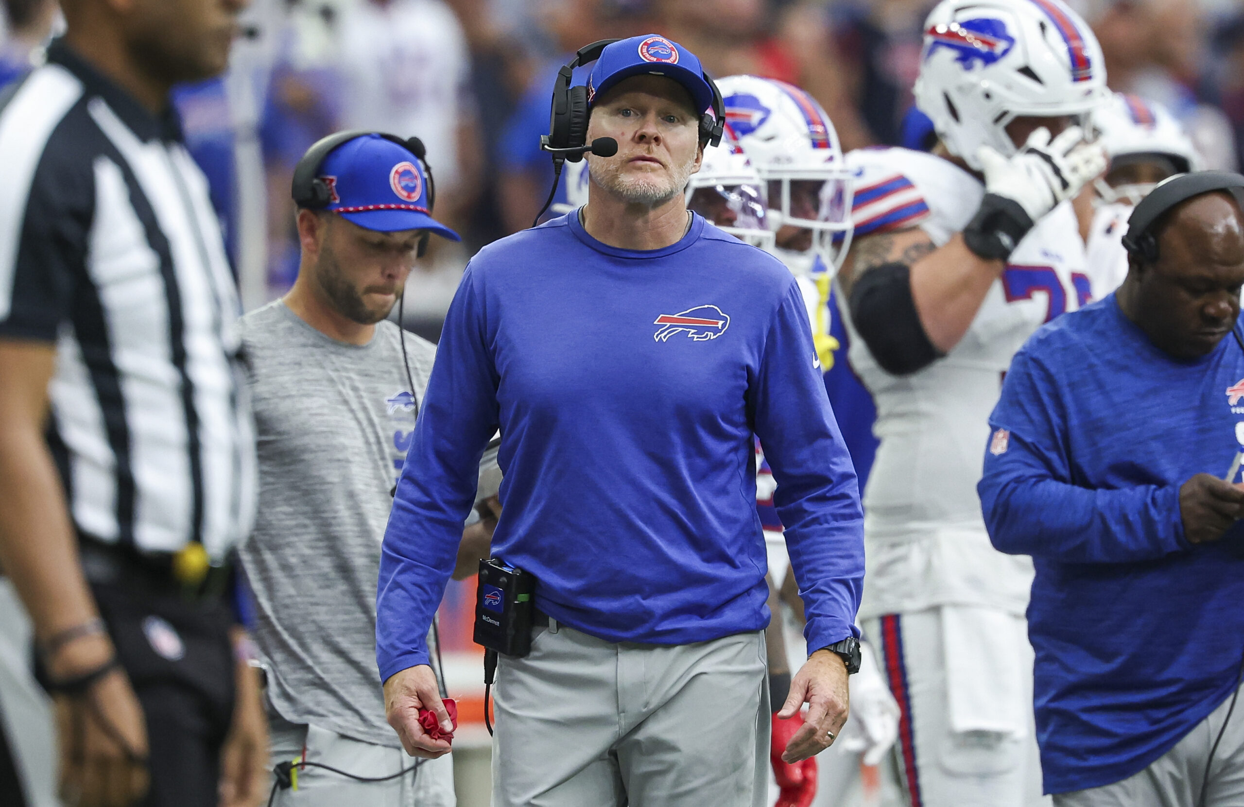 Buffalo Bills head coach Sean McDermott reacts during the fourth quarter against the Houston Texans at NRG Stadium.