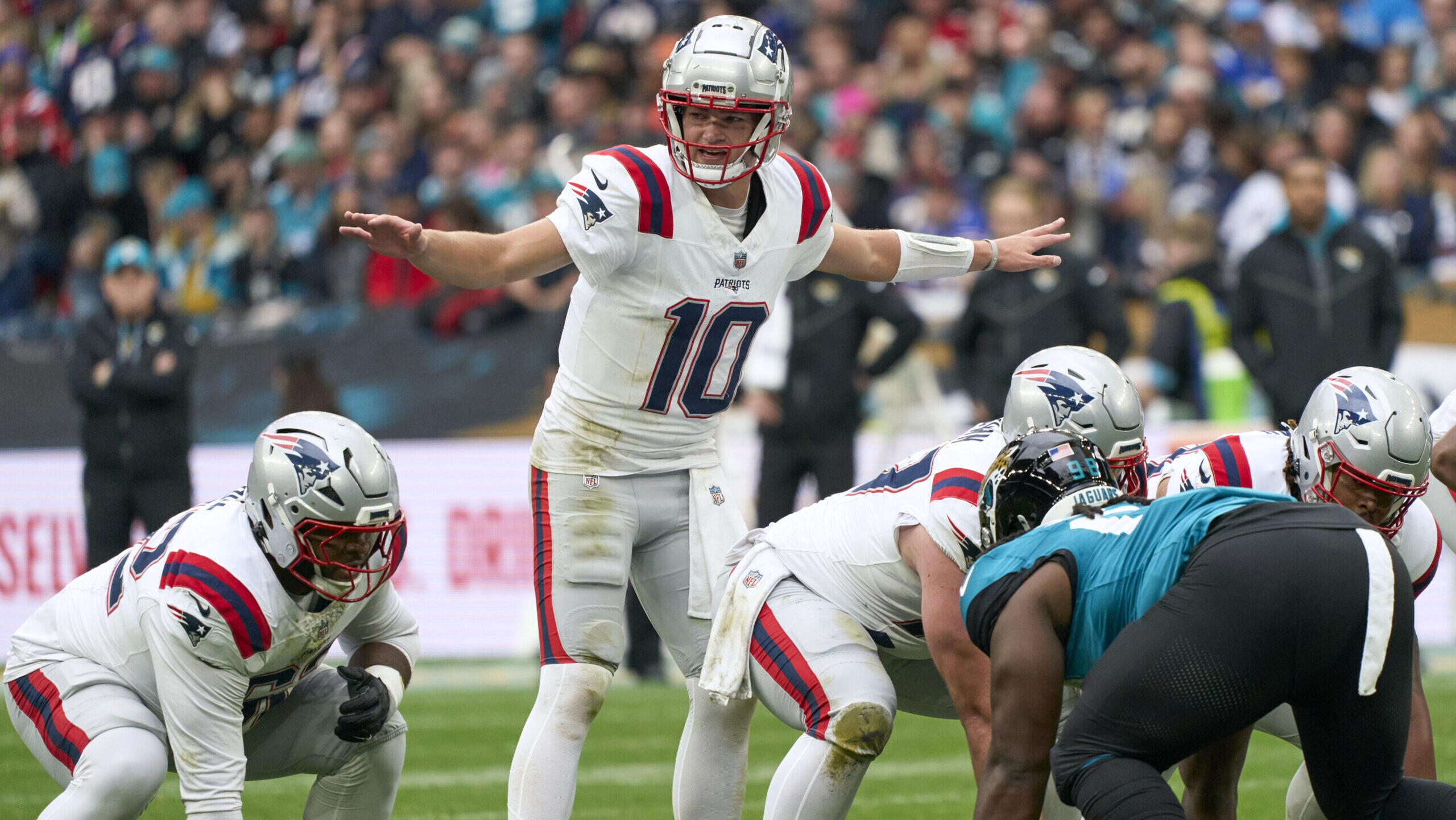 New England Patriots quarterback Drake Maye