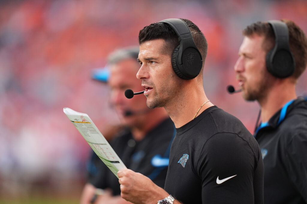 Carolina Panthers head coach Dave Canales during the second half against the Denver Broncos at Empower Field at Mile High.