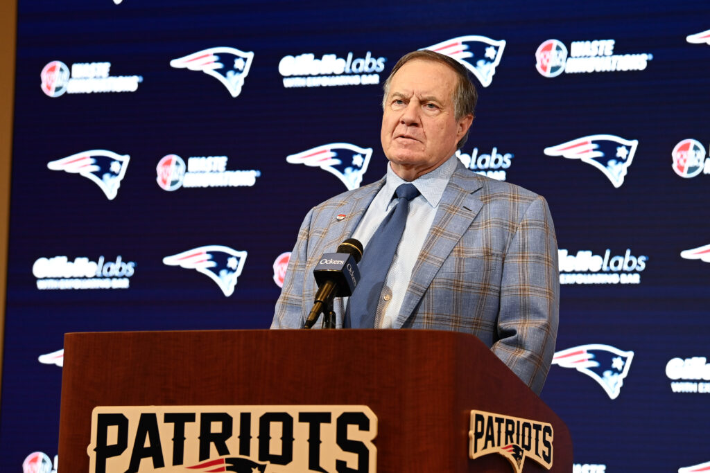 New England Patriots former head coach Bill Belichick holds a press conference at Gillette Stadium to announce his exit from the team.