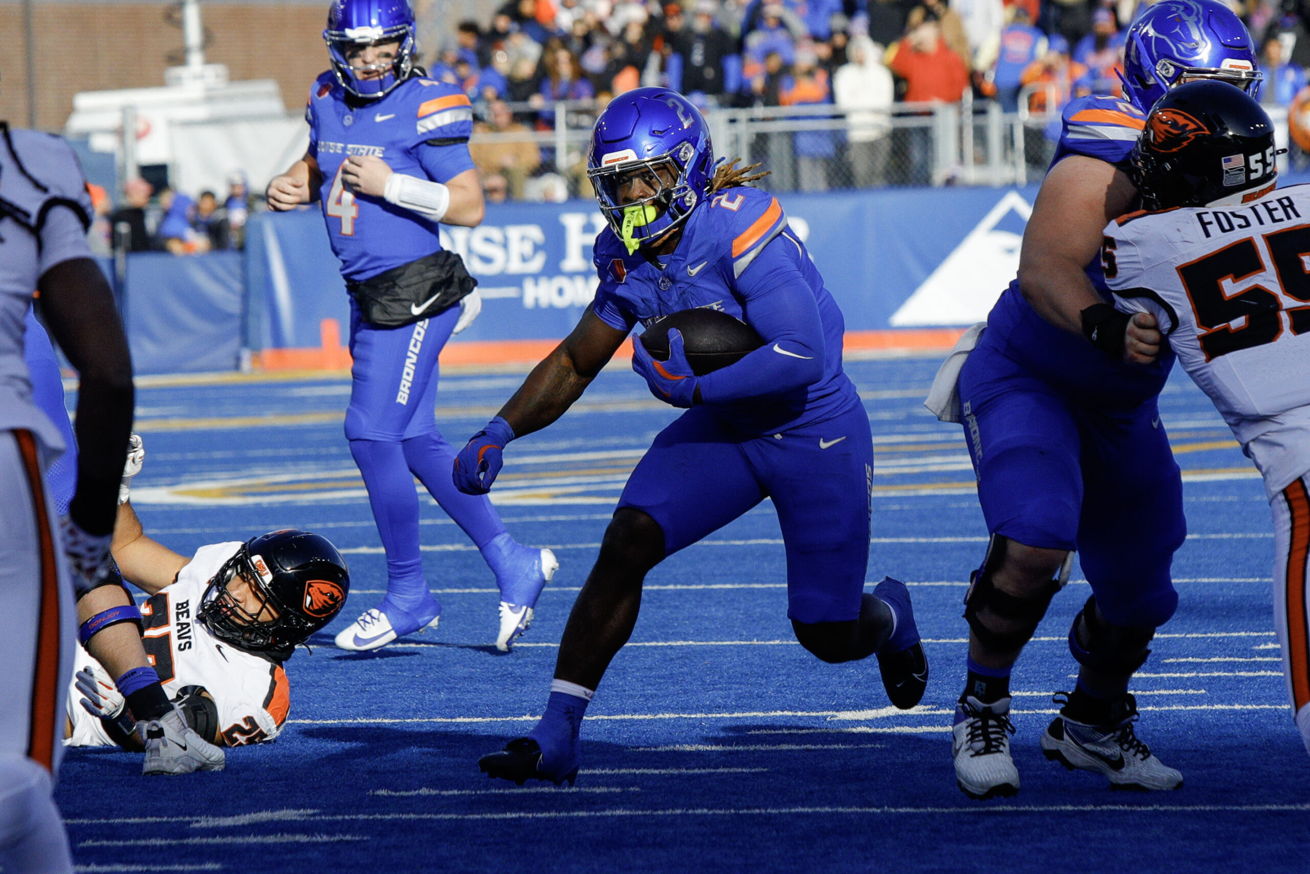 Boise State Broncos running back Ashton Jeanty (2) during the first half against the Oregon State Beavers at Albertsons Stadium.