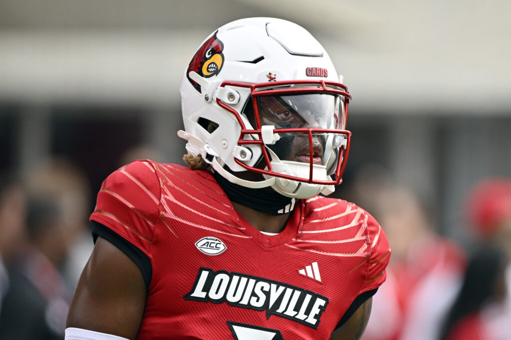Louisville Cardinals defensive back Quincy Riley (3) watches during warmups before facing off against the Austin Peay Governors at L&N Federal Credit Union Stadium.