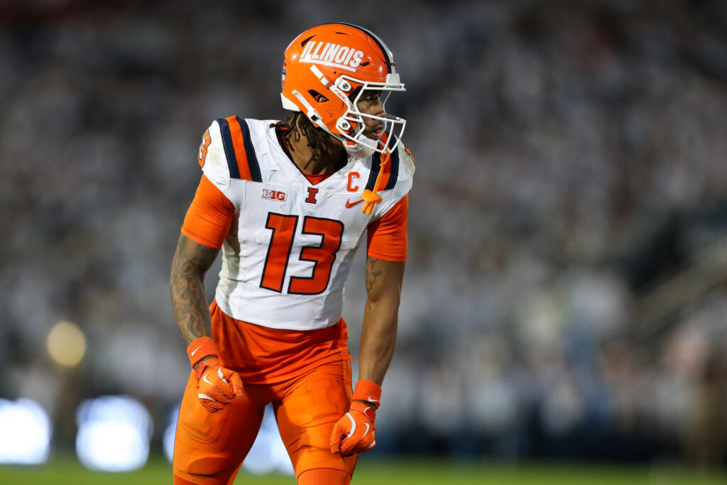 Illinois Fighting Illini wide receiver Pat Bryant (13) lines up during the second quarter against the Penn State Nittany Lions at Beaver Stadium.
